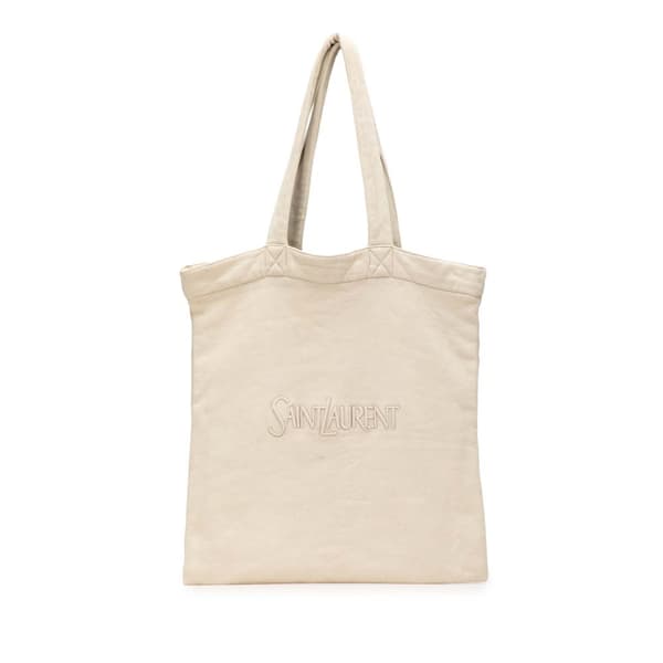 Pre-owned Saint Laurent Fleece Embroidered Logo Tote Brown