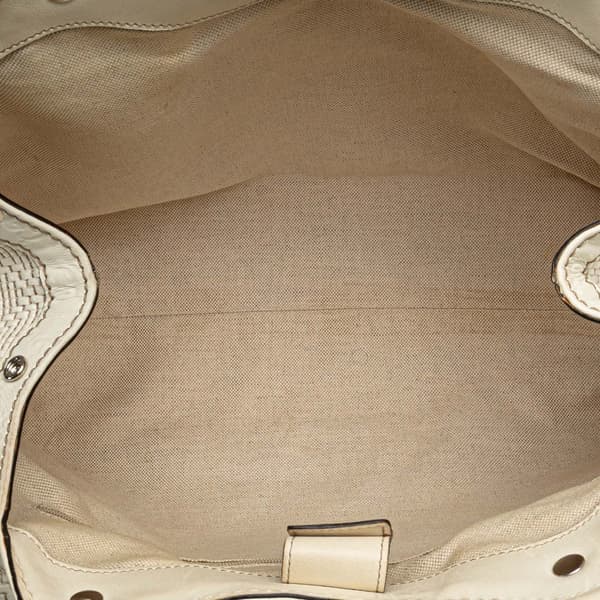 Pre-owned Gucci Medium Diamante Raffia Sukey Tote White