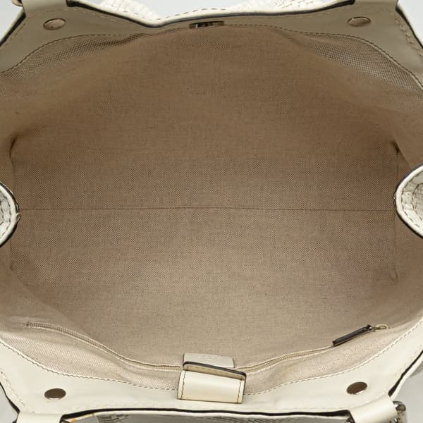 Pre-owned Gucci Medium Diamante Raffia Sukey Tote White