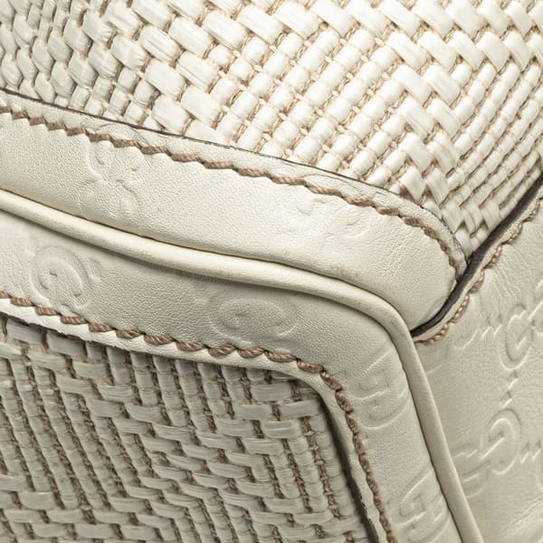 Pre-owned Gucci Medium Diamante Raffia Sukey Tote White
