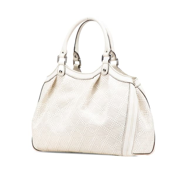 Pre-owned Gucci Medium Diamante Raffia Sukey Tote White