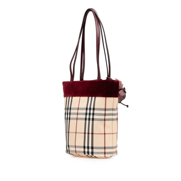 Pre-owned Burberry Velvet Trimmed House Check Canvas Tote Brown