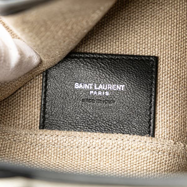 Pre-owned Saint Laurent Canvas Teddy Drawstring Shopping Tote White