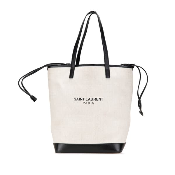 Pre-owned Saint Laurent Canvas Teddy Drawstring Shopping Tote White