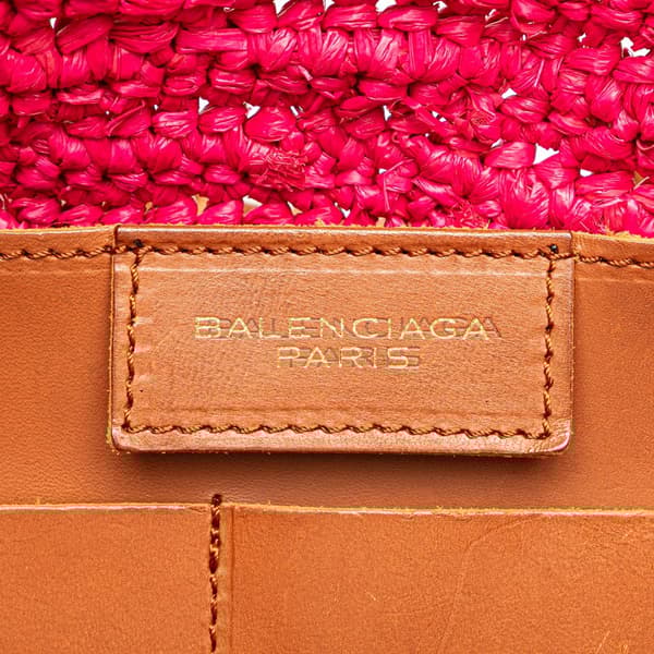 Pre-owned Balenciaga Small Raffia Motocross Panier Basket Tote Pink