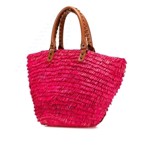 Pre-owned Balenciaga Small Raffia Motocross Panier Basket Tote Pink