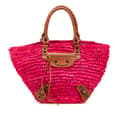 Miniatyrbillede 1 af 10: Pre-owned Balenciaga Small Raffia Motocross Panier Basket Tote Pink