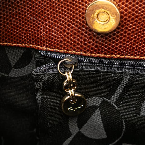 Pre-owned Ferragamo Lizard Embossed Leather Vara Tote Brown