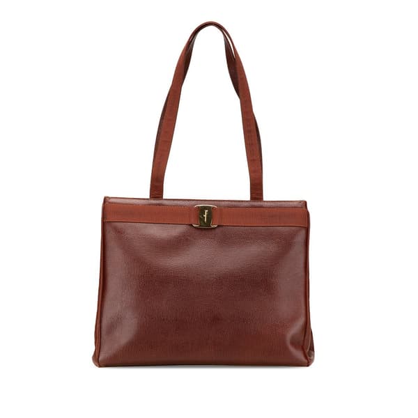 Pre-owned Ferragamo Lizard Embossed Leather Vara Tote Brown