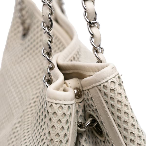 Pre-owned Chanel Perforated Calfskin Up In The Air North South Tote White