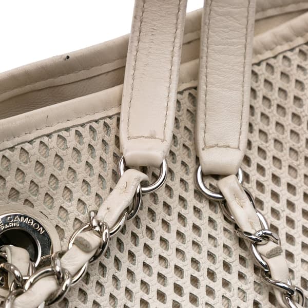 Pre-owned Chanel Perforated Calfskin Up In The Air North South Tote White