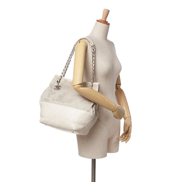 Pre-owned Chanel Perforated Calfskin Up In The Air North South Tote White