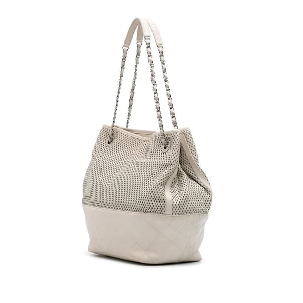 Pre-owned Chanel Perforated Calfskin Up In The Air North South Tote White