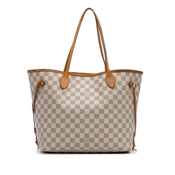 Pre-owned Louis Vuitton Damier Azur Neverfull MM White