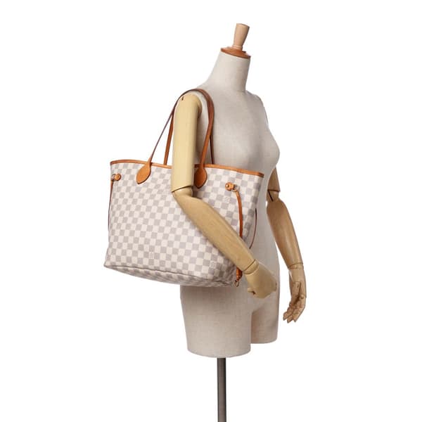 Pre-owned Louis Vuitton Damier Azur Neverfull MM White