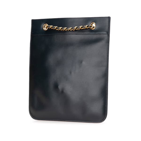 Pre-owned Chanel CC Lambskin Flat Chain Tote Blue