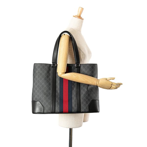 Pre-owned Gucci Large GG Supreme Web Tote Black