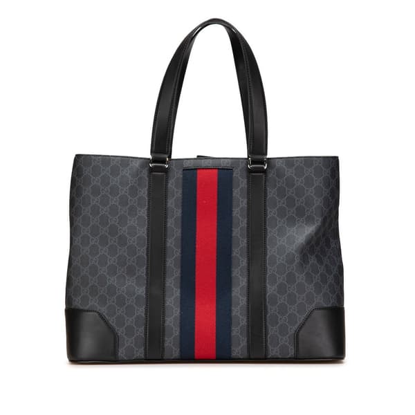 Pre-owned Gucci Large GG Supreme Web Tote Black