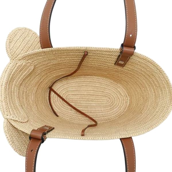 Pre-owned LOEWE Small Raffia Elephant Basket Bag Brown