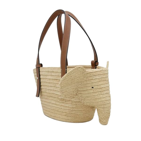 Pre-owned LOEWE Small Raffia Elephant Basket Bag Brown