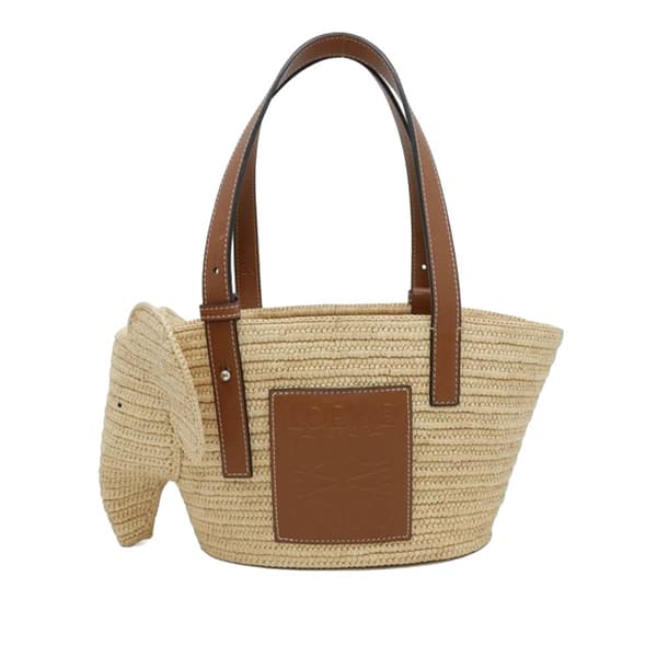 Pre-owned LOEWE Small Raffia Elephant Basket Bag Brown