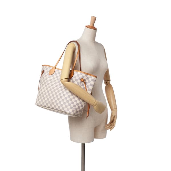 Pre-owned Louis Vuitton Damier Azur Neverfull MM White