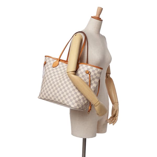 Pre-owned Louis Vuitton Damier Azur Neverfull MM White