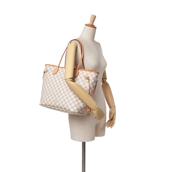 Pre-owned Louis Vuitton Damier Azur Neverfull MM White