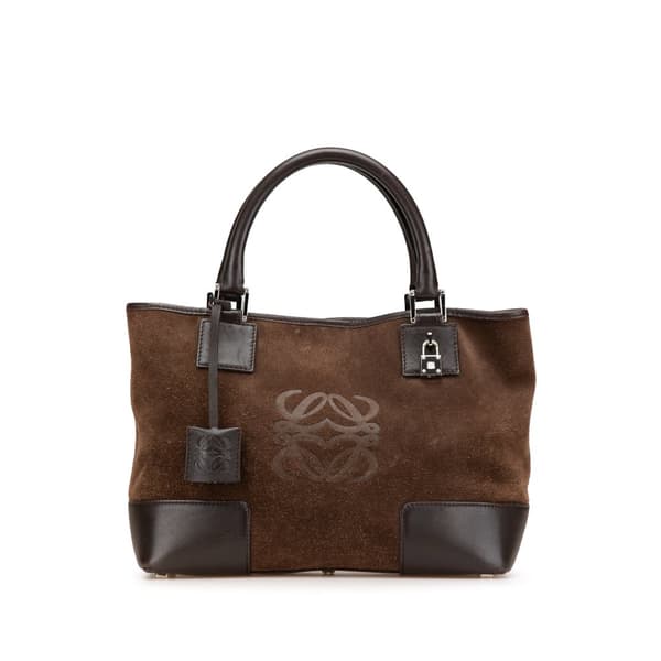 Pre-owned LOEWE Suede Fusta 28 Tote Brown