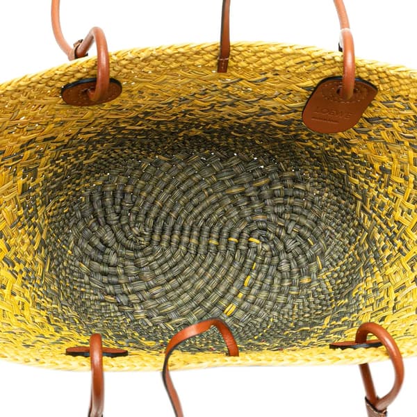 Pre-owned LOEWE Paula Ibiza Small Anagram Degrade Raffia Basket Tote Yellow