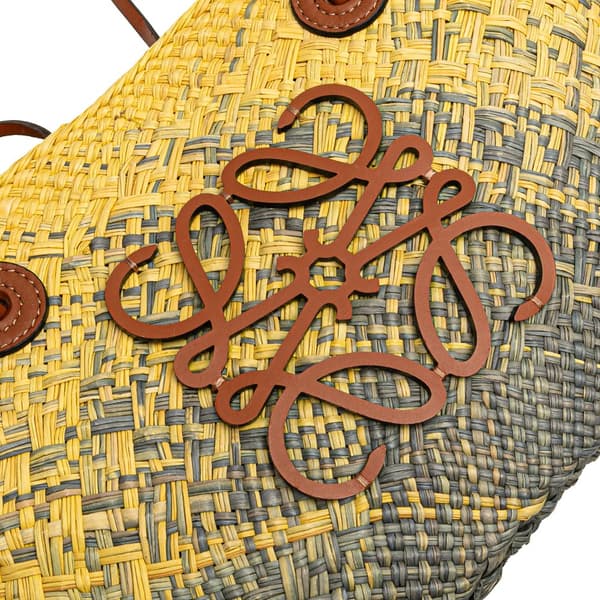 Pre-owned LOEWE Paula Ibiza Small Anagram Degrade Raffia Basket Tote Yellow