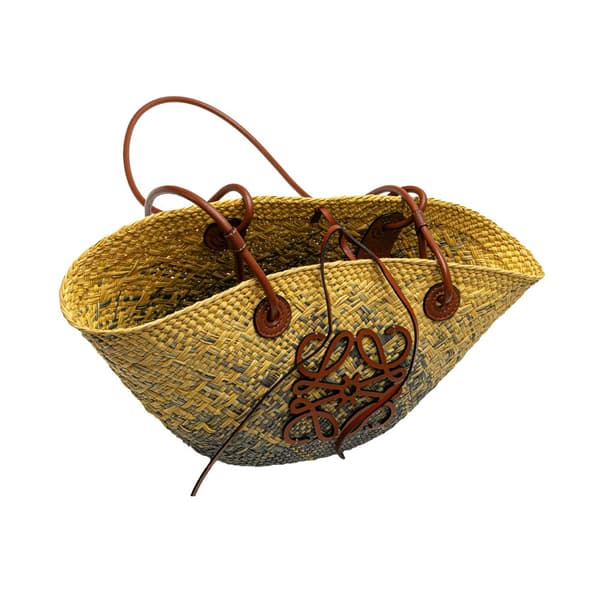 Pre-owned LOEWE Paula Ibiza Small Anagram Degrade Raffia Basket Tote Yellow