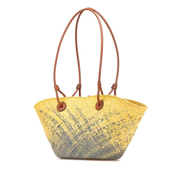 Pre-owned LOEWE Paula Ibiza Small Anagram Degrade Raffia Basket Tote Yellow