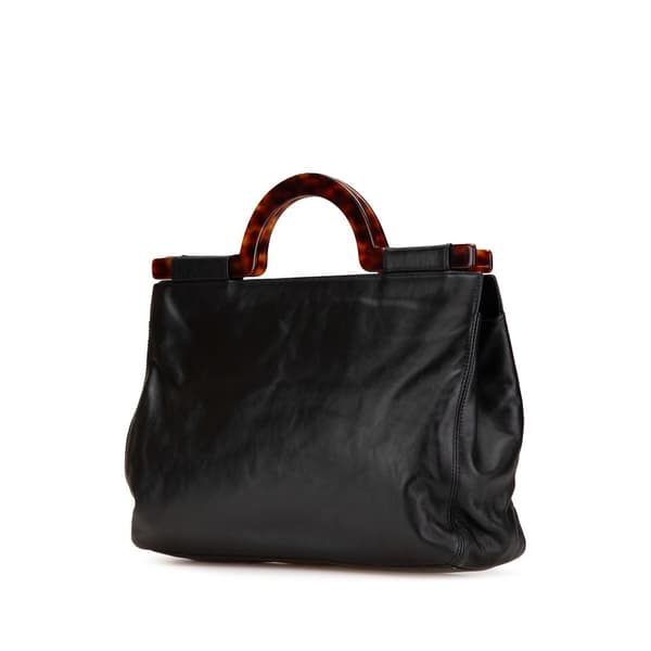 Pre-owned Chanel CC Lambskin Tortoise Handle Tote Black