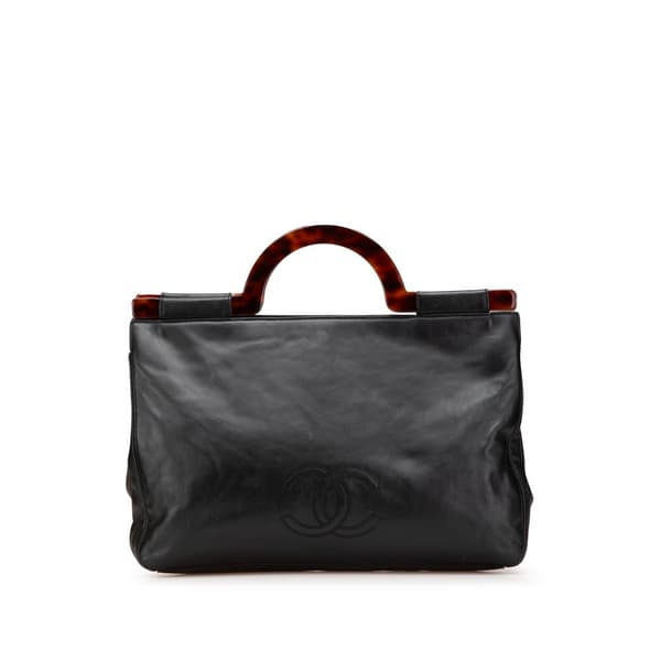 Pre-owned Chanel CC Lambskin Tortoise Handle Tote Black