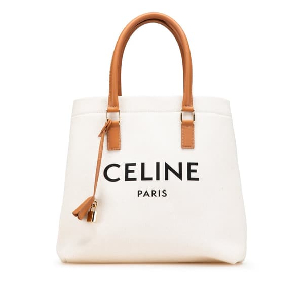 Pre-owned Celine Small Canvas Logo Print Horizontal Cabas Tote Brown