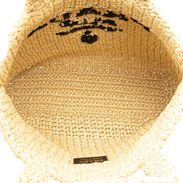 Pre-owned Prada Small Raffia Effect Crochet Embroidered Logo Tote Brown