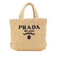 Pikkukuva 1 / 10: Pre-owned Prada Small Raffia Effect Crochet Embroidered Logo Tote Brown