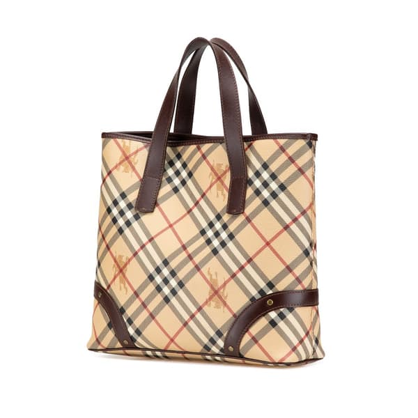 Pre-owned Burberry Haymarket Check Coated Canvas Tote Brown