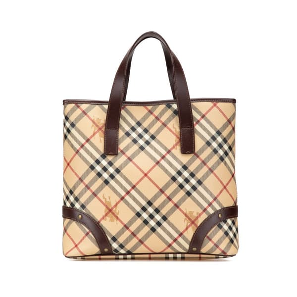 Pre-owned Burberry Haymarket Check Coated Canvas Tote Brown