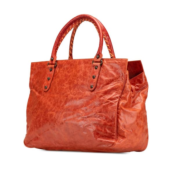 Pre-owned Balenciaga Chevre Motocross Classic Shopper Tote Orange