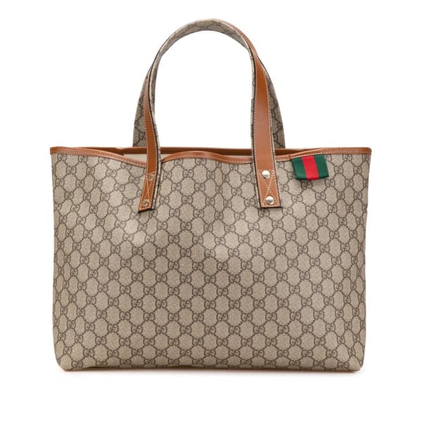 Pre-owned Gucci Medium GG Supreme Web Loop Tote Bag Brown
