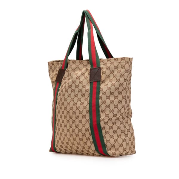 Pre-owned Gucci GG Canvas Web Tote Brown