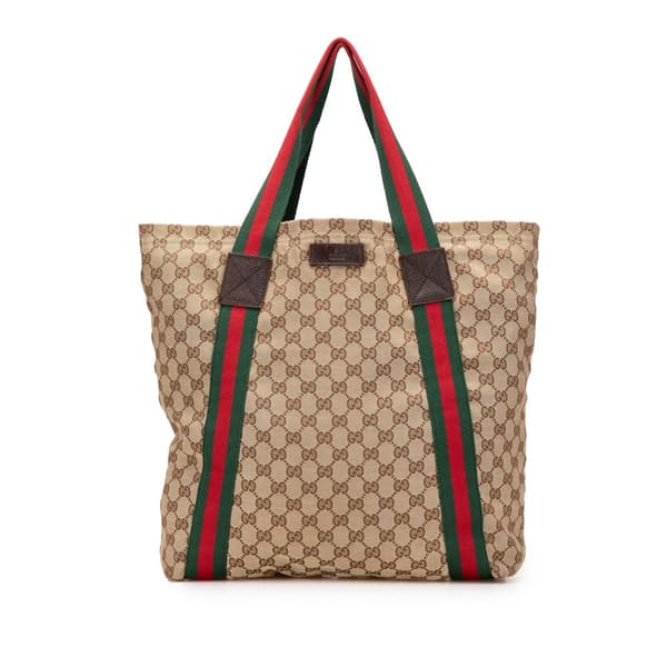 Pre-owned Gucci GG Canvas Web Tote Brown