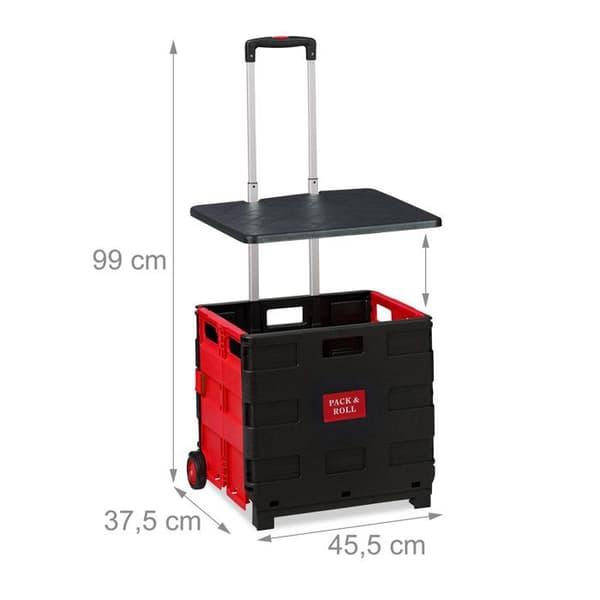 Kundvagn - Relaxdays - Fällbar - 35 kg - Teleskophandtag - 50 L - Röd/Svart