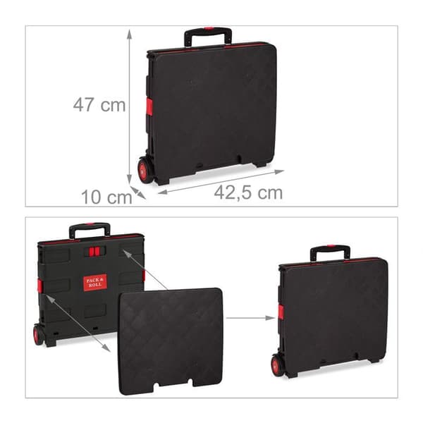 Kundvagn - Relaxdays - Fällbar - 35 kg - Teleskophandtag - 50 L - Röd/Svart