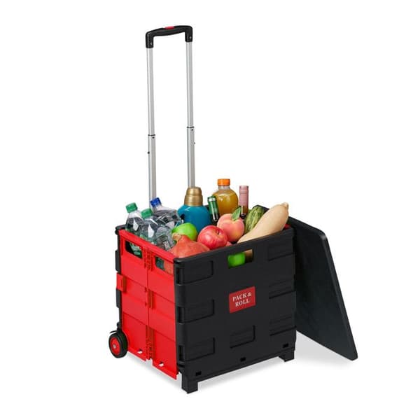 Kundvagn - Relaxdays - Fällbar - 35 kg - Teleskophandtag - 50 L - Röd/Svart