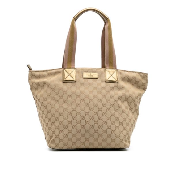 Pre-owned Gucci GG Canvas Web Tote Brown