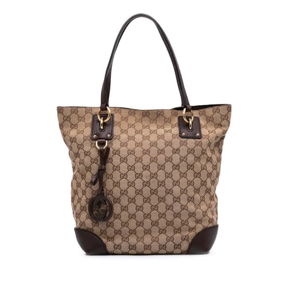 Pre-owned Gucci GG Canvas GG Charm Tote Brown