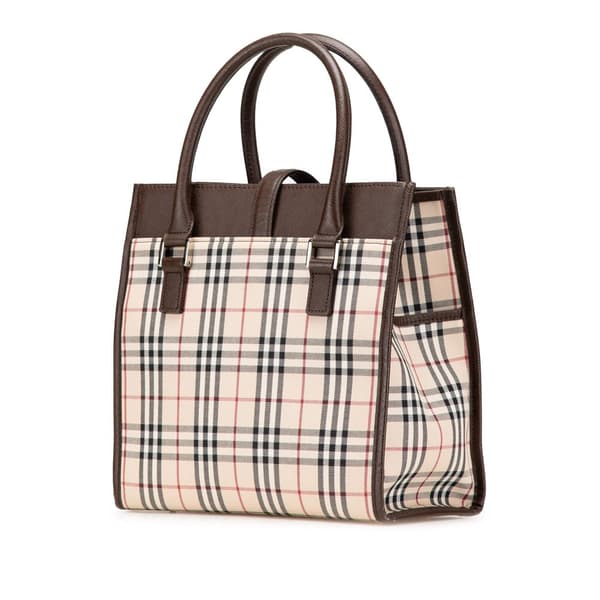 Pre-owned Burberry House Check Canvas Tote Brown